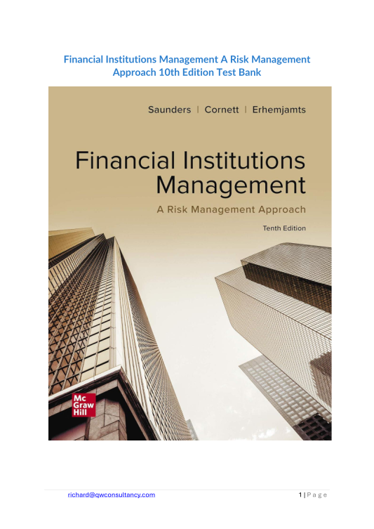 Financial Institutions Management A Risk Management Approach 10th Edition Test Bank