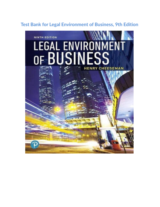 Test Bank for Legal Environment of Business, 9th Edition