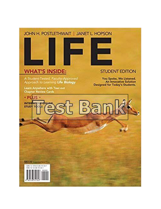 LIFE 1st Edition Postlethwait Test Bank