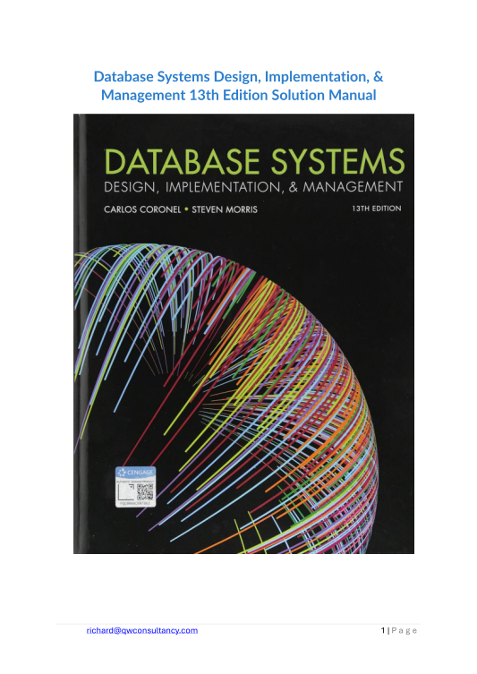 Database Systems Design, Implementation, & Management 13th Edition Solution Manual