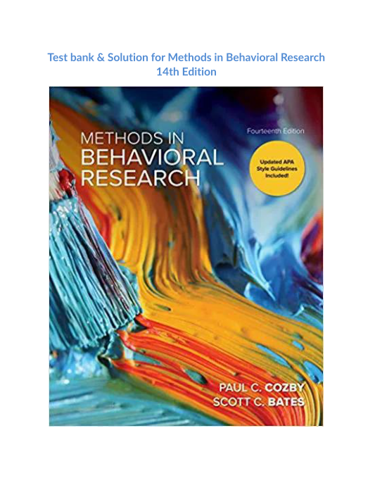 Test bank & Solution for Methods in Behavioral Research 14th Edition