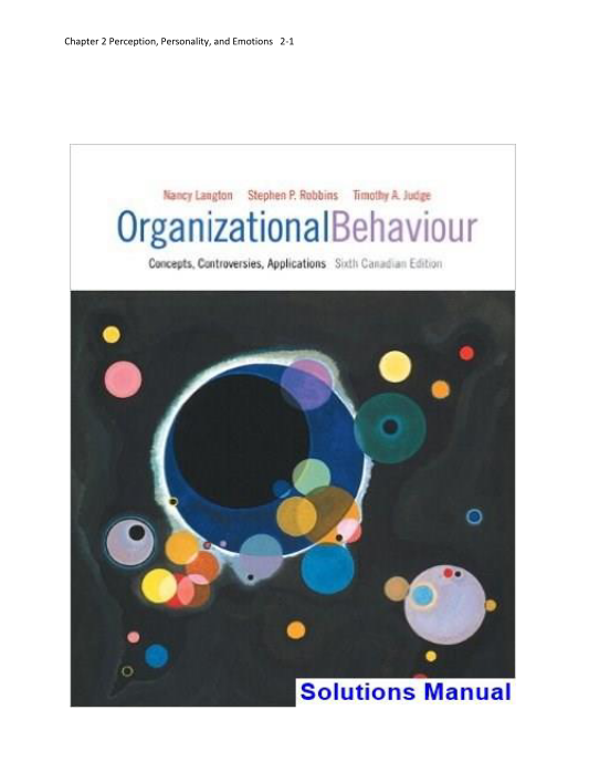 Organizational Behaviour Concepts Controversies Applications Sixth Canadian Edition Canadian 6th Edition Langton Solutions Manual