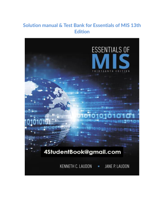 Solution manual & Test Bank for Essentials of MIS 13th Edition