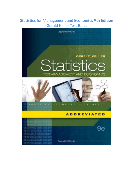 Statistics for Management and Economics 9th Edition Gerald Keller Test Bank