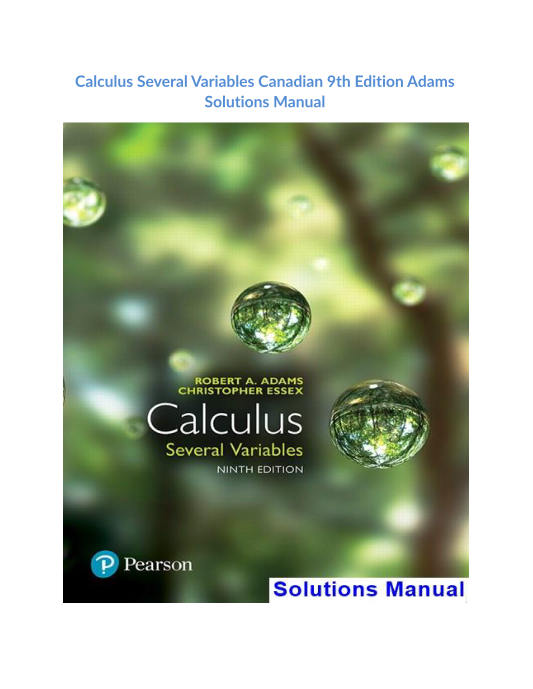 Calculus Several Variables Canadian 9th Edition Adams Solutions Manual